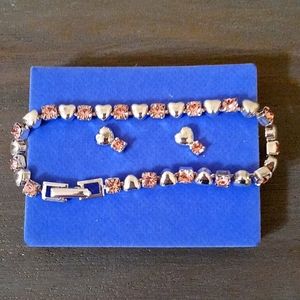 Barbie Pink Rhinestone Heart Bracelet and Earrings Gift Set